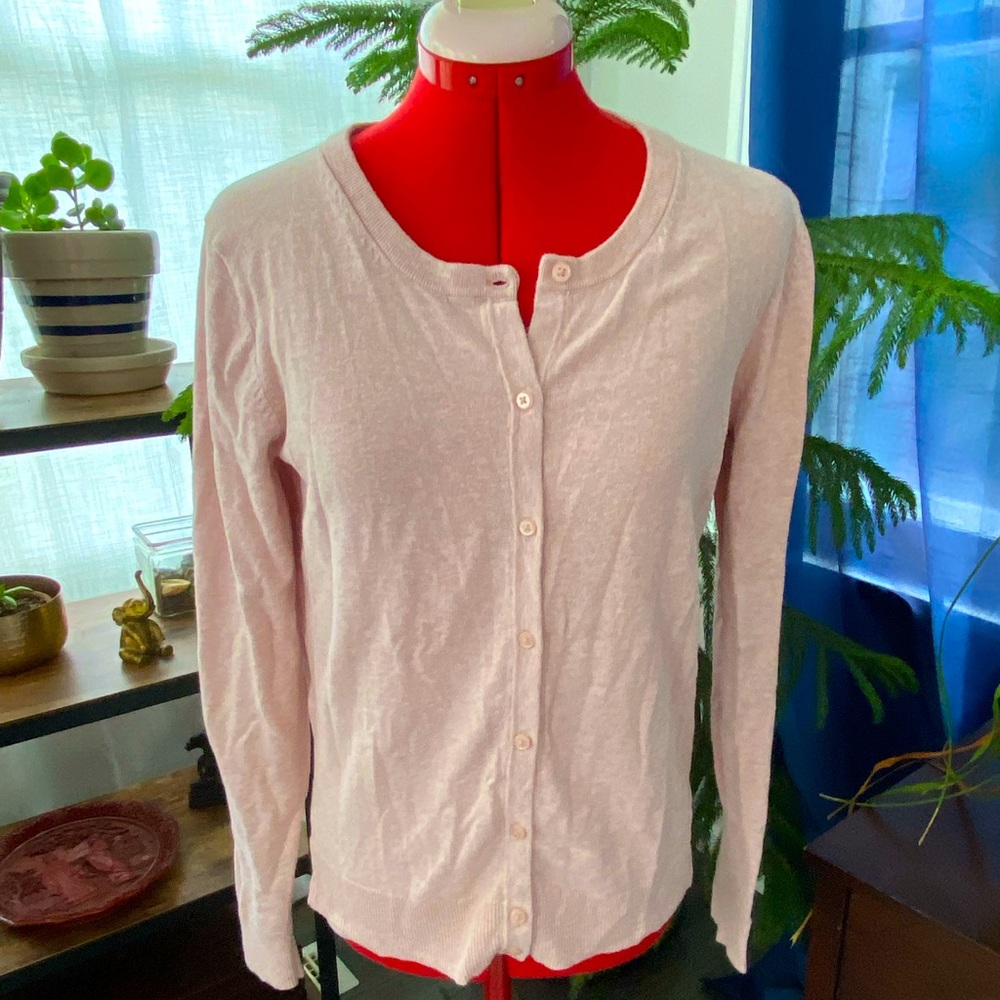 A new day button-up cardigan, medium, heathered light pink